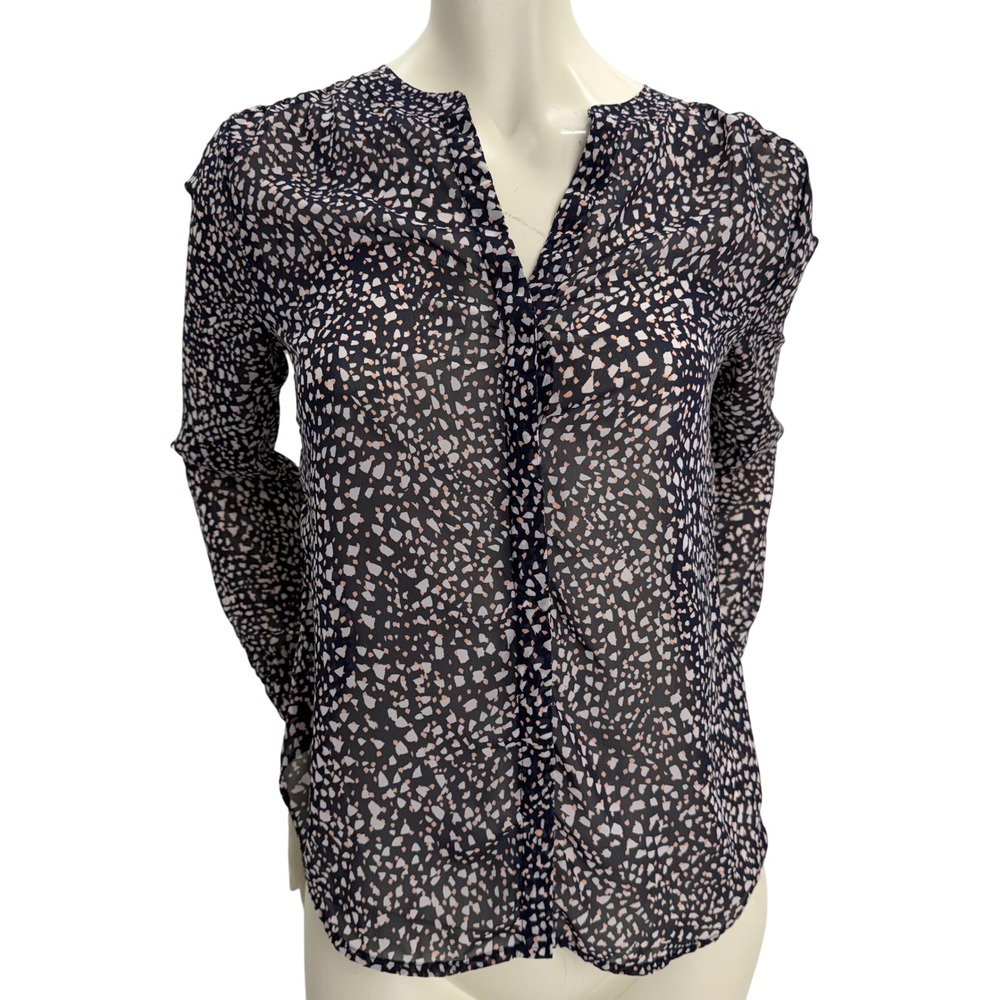 Banana Republic Blouse Navy Blue Abstract Print Office Siren Career Chic S/P